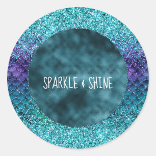Teal Aqua Purple Mermaid Sparkle Glitter Classic Round Sticker