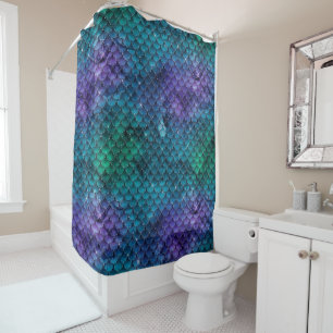 Teal Aqua Purple Mermaid Sparkle Shower Curtain