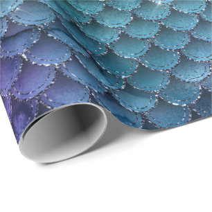 Teal Aqua Purple Mermaid Sparkle Wrapping Paper