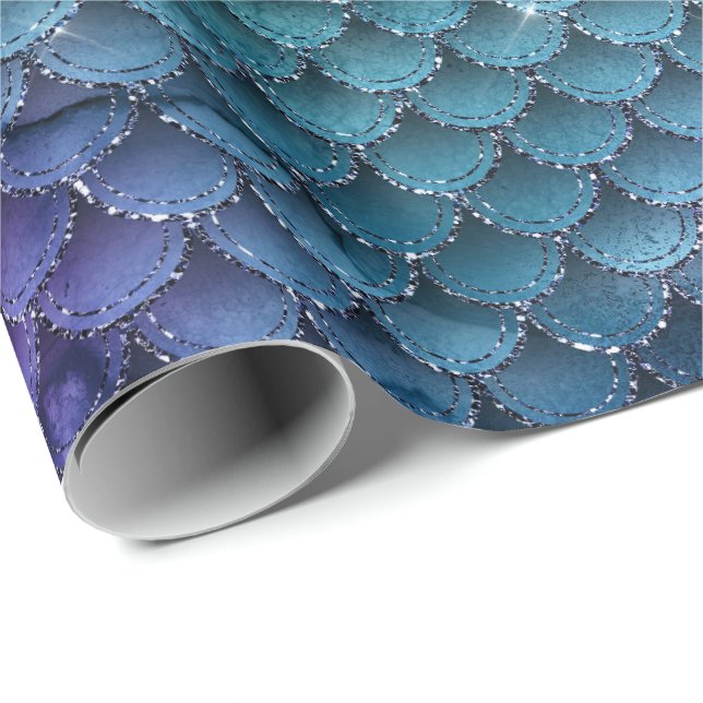 Teal Aqua Purple Mermaid Sparkle Wrapping Paper (Roll Corner)
