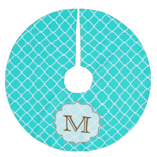 Teal Aqua Quarterfoil Monogram Initial Tree Skirt