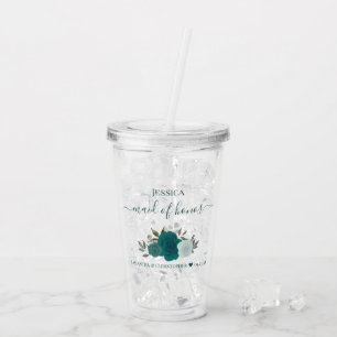 Teal & Aqua Roses Elegant Maid of Honour Wedding Acrylic Tumbler