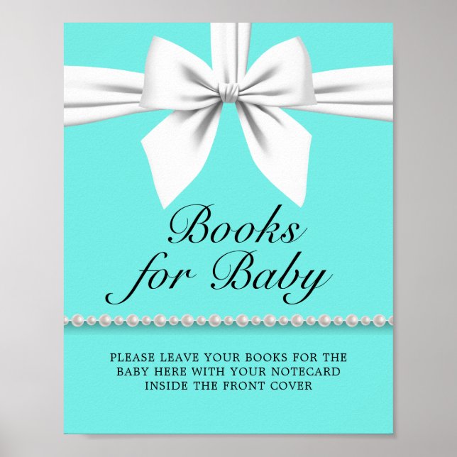 Teal Aqua Tiffany Baby Shower Sign Books for Baby (Front)