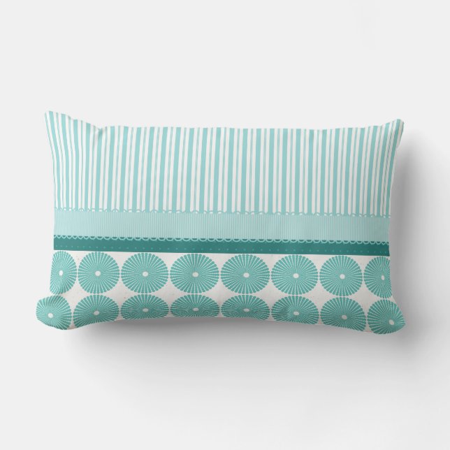 Teal Aqua Turquoise Blue Stripes Circles Pattern Lumbar Cushion (Front)