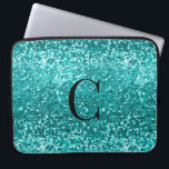 Teal Aqua Turquoise Glitter Sparkle Monogram Laptop Sleeve<br><div class="desc">Chic Teal Aqua Turquoise Glitter Sparkle Luxury Glam Monogram Laptop Sleeve,  featuring bold,  chunky,  faux aqua blue (turquoise teal) glitter and your custom monogram. Please contact us at cedarandstring@gmail.com if you need assistance with the design or to enquire about matching products.</div>