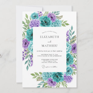 Teal Aqua Vibrant Botanical Wedding Invitation