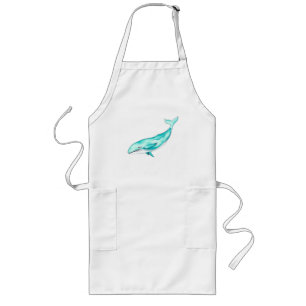 Teal Aqua Watercolor Whale Long Apron
