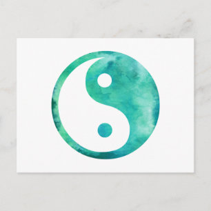 Teal Aqua Watercolor Yin Yang Taoism Balance Postcard