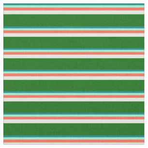 Teal, Aquamarine, Red, Mint Cream & Dark Green Fabric