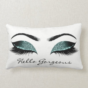 Teal Aquatic White Makeup Lashes Hello Gorgeous Lumbar Cushion