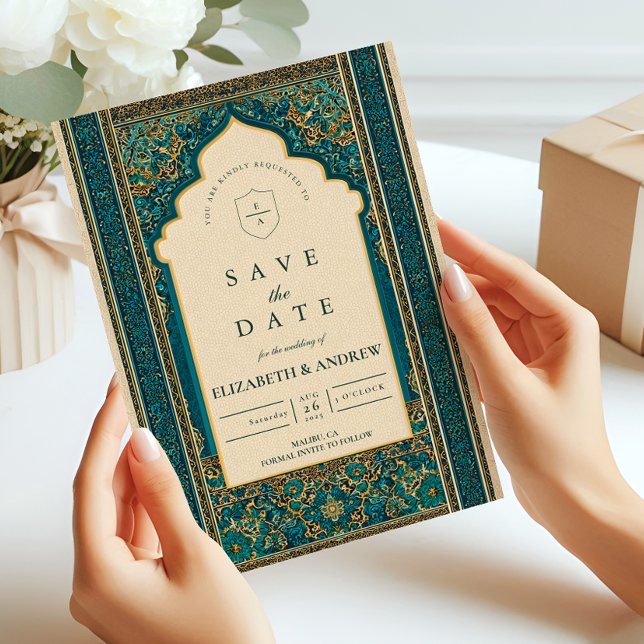 Teal Arch Islamic Wedding Save The Date (Creator Uploaded)