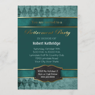 Teal Argyle Classic Retirement Party Invitations