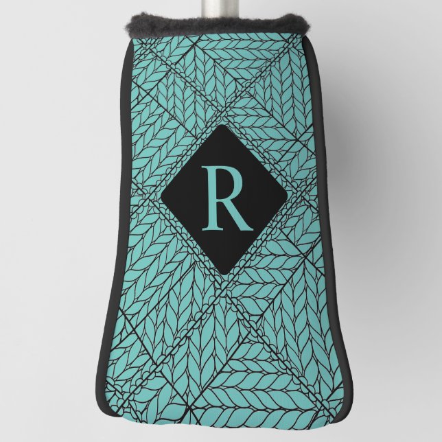 TEAL ARGYLE KNIT Golf Putter Cover + Initial II  (Rotate 90)
