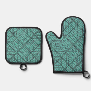 TEAL ARGYLE KNIT Oven Mitt & Pot Holder Set