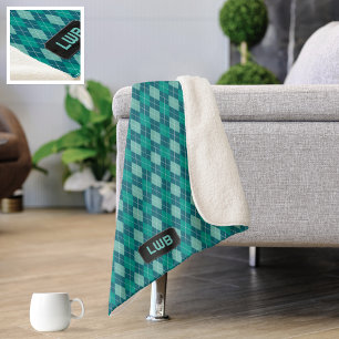 Teal Argyle Pattern - Cosy Knit Look: add initials Sherpa Blanket
