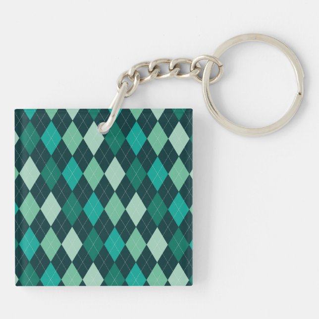 Teal argyle pattern key ring (Back)