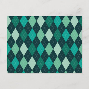 Teal argyle pattern postcard