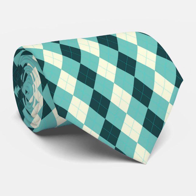 Teal Argyle Pattern Tie (Rolled)