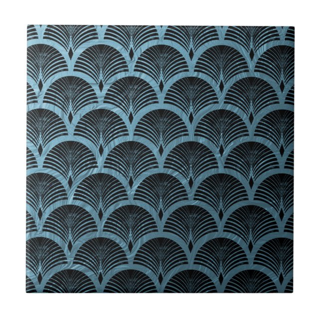 teal art deco fan pattern,teal,art deco,metallic,f ceramic tile (Front)