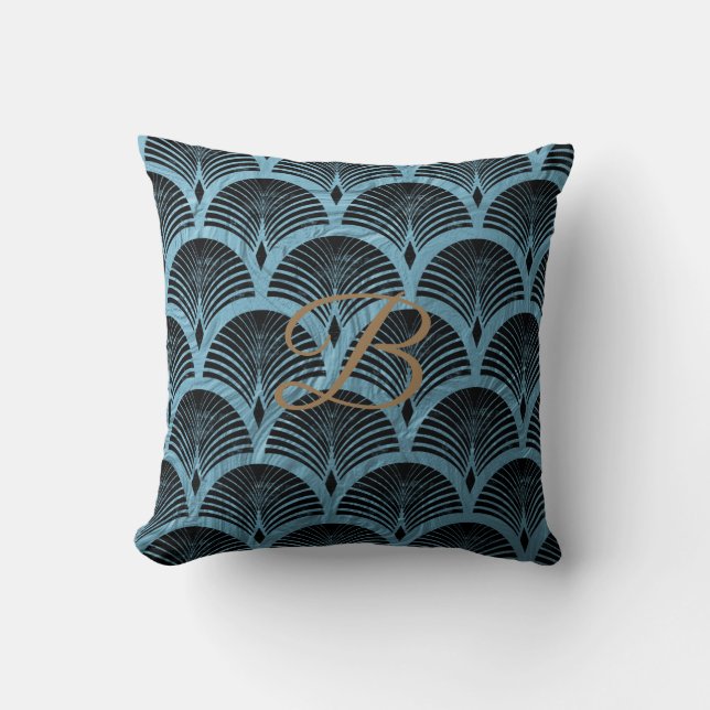teal art deco fan pattern,teal,art deco,metallic,f cushion (Front)