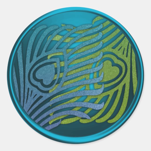 Teal Art Deco Peacock Envelope Seal Set 1104 (Front)