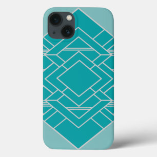 Teal Art Deco Quilt Inspired iPhone 13 Case