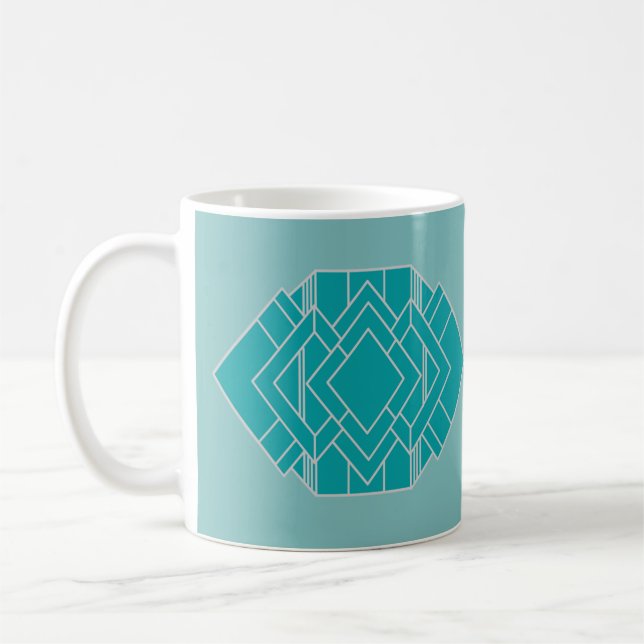 Teal Art Deco Quilt Inspired   Coffee Mug (Left)
