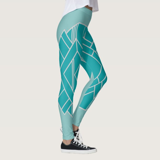 Teal Art Deco Quilt Inspired  Leggings (Right)