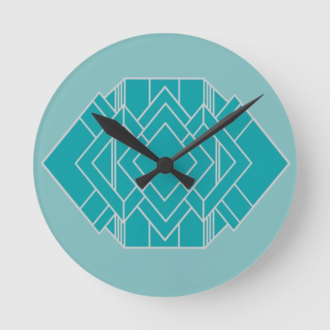 Teal Art Deco Quilt Inspired  Round Clock (Front)