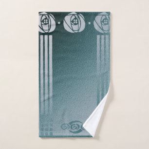 Teal Art nouveau,Charles Mackintosh, rose design r Hand Towel