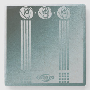Teal Art nouveau, Ronnie C Mackintosh, rose design Stone Coaster