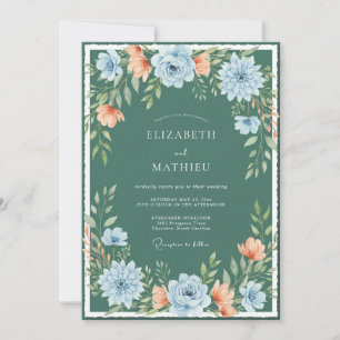 Teal Artistic Floral Flourish Wedding Invitation