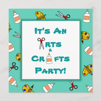 Teal Arts and Crafts Children's Birthday Party Invitation