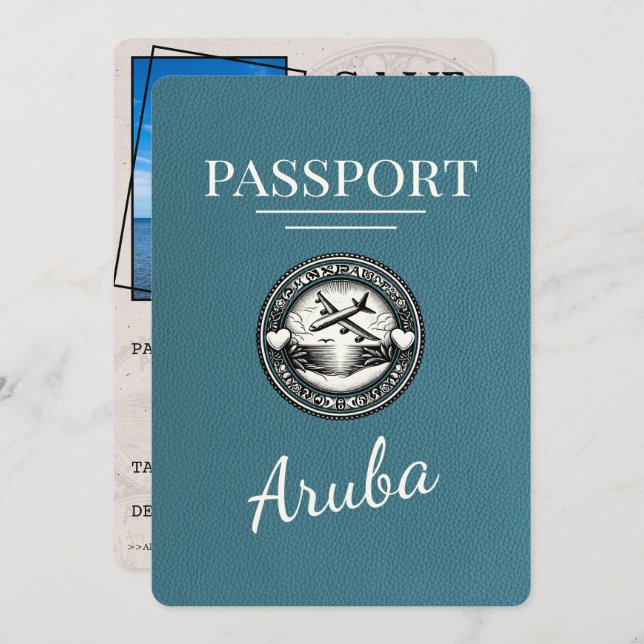 Teal Aruba Passport Save The Date (Front/Back)