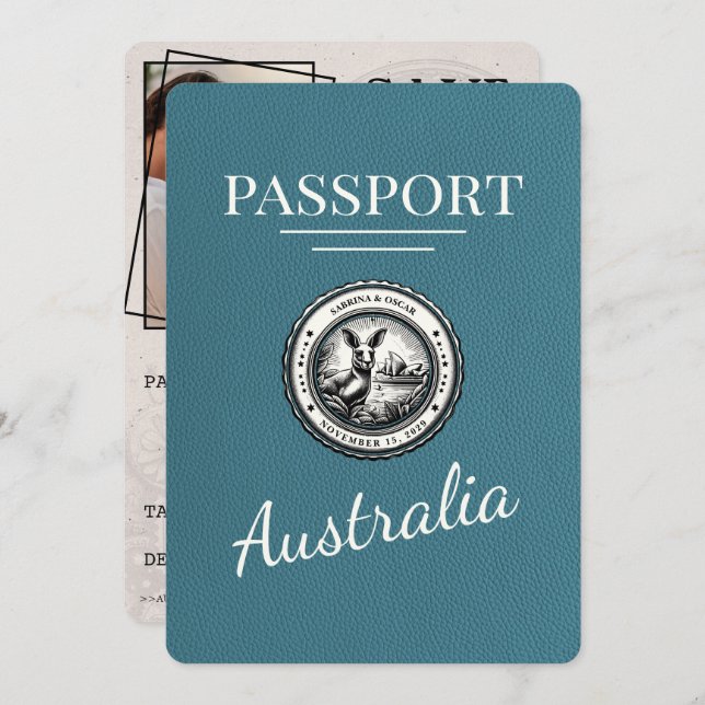 Teal Australia Passport Save The Date (Front/Back)