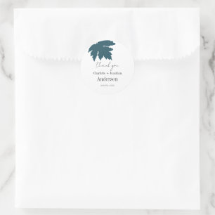 Teal Autumn Maple Leaf Wedding Favours Thank You Classic Round Sticker