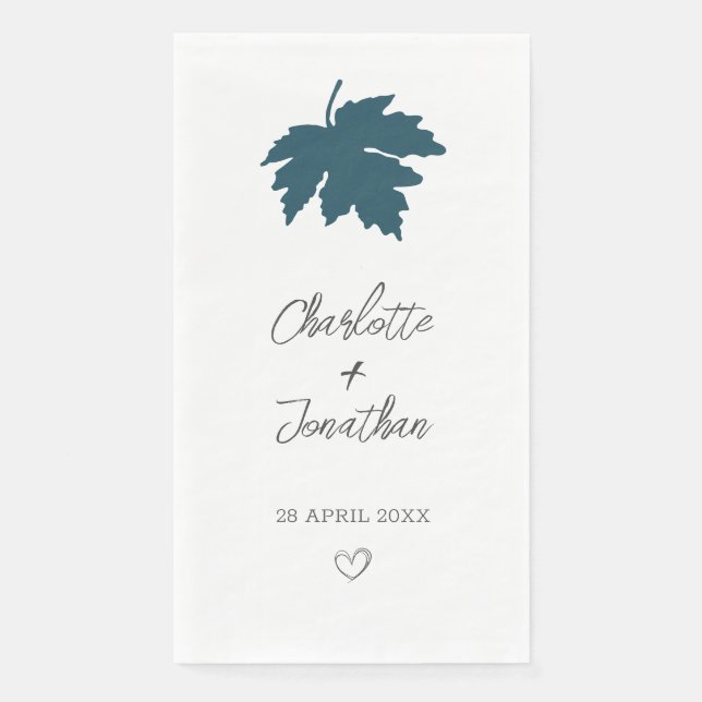   Teal Autumn Maple Leaf Wedding    Napkin (Front)