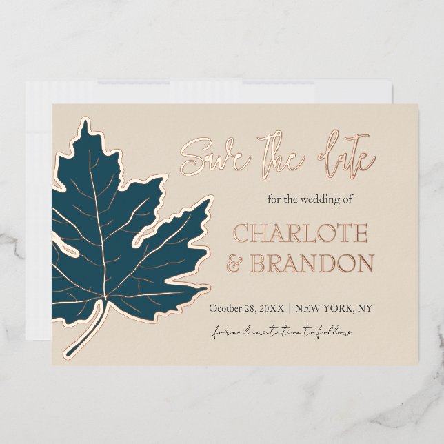 Teal Autumn Maple Leaf Wedding Save The Date   (Envelope)