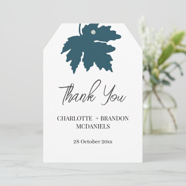 Teal Autumn Maple Leaf Wedding Thank You  Card (Standing Front)