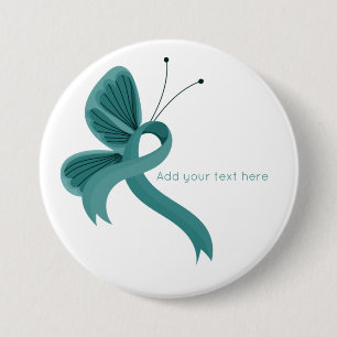 Teal Awareness Ribbon Butterfly Button