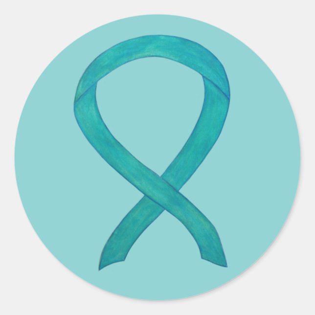 Teal Awareness Ribbon Custom Art Decal Stickers (Front)