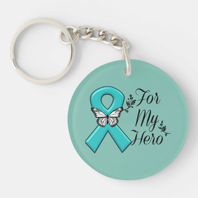 Teal Awareness Ribbon For My Hero Key Ring (Front)