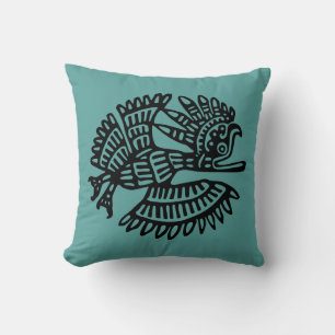 Teal Aztec Pillow With Bird Motif