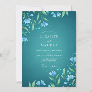 Teal Azure Watercolor Wedding Invitation