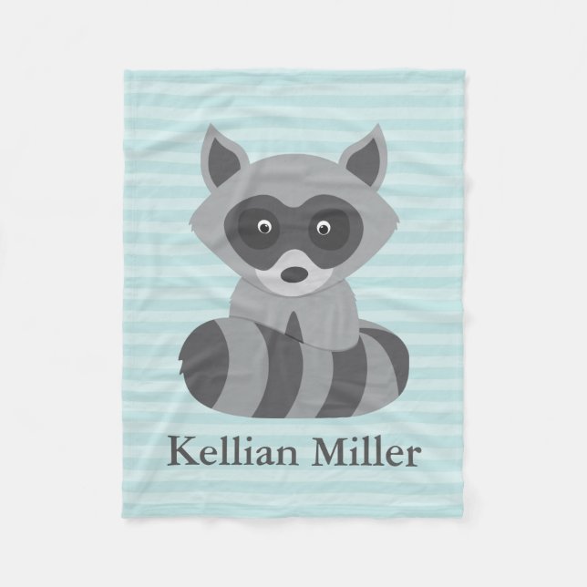 Teal Baby Racoon Fleece Blanket (Front)