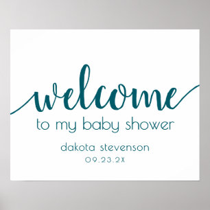 Teal Baby Shower Aqua Flourish Welcome Sign