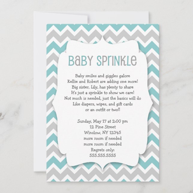 Teal Baby Sprinkle / neutral gender baby shower Invitation (Front)