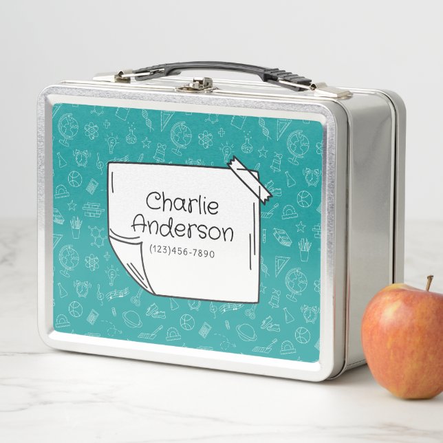 Teal Back To School Icons Lunch Box (In Situ)
