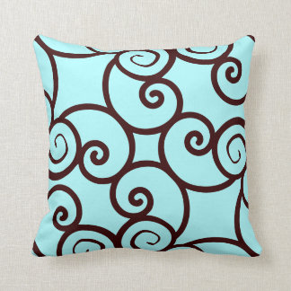 teal background and brown abstract pattern pillow