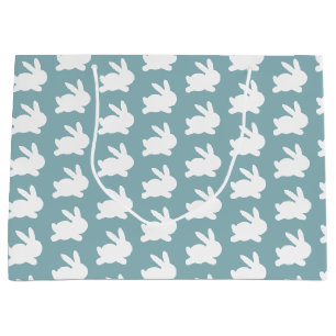 Teal background with white rabbits Easter Large Gift Bag